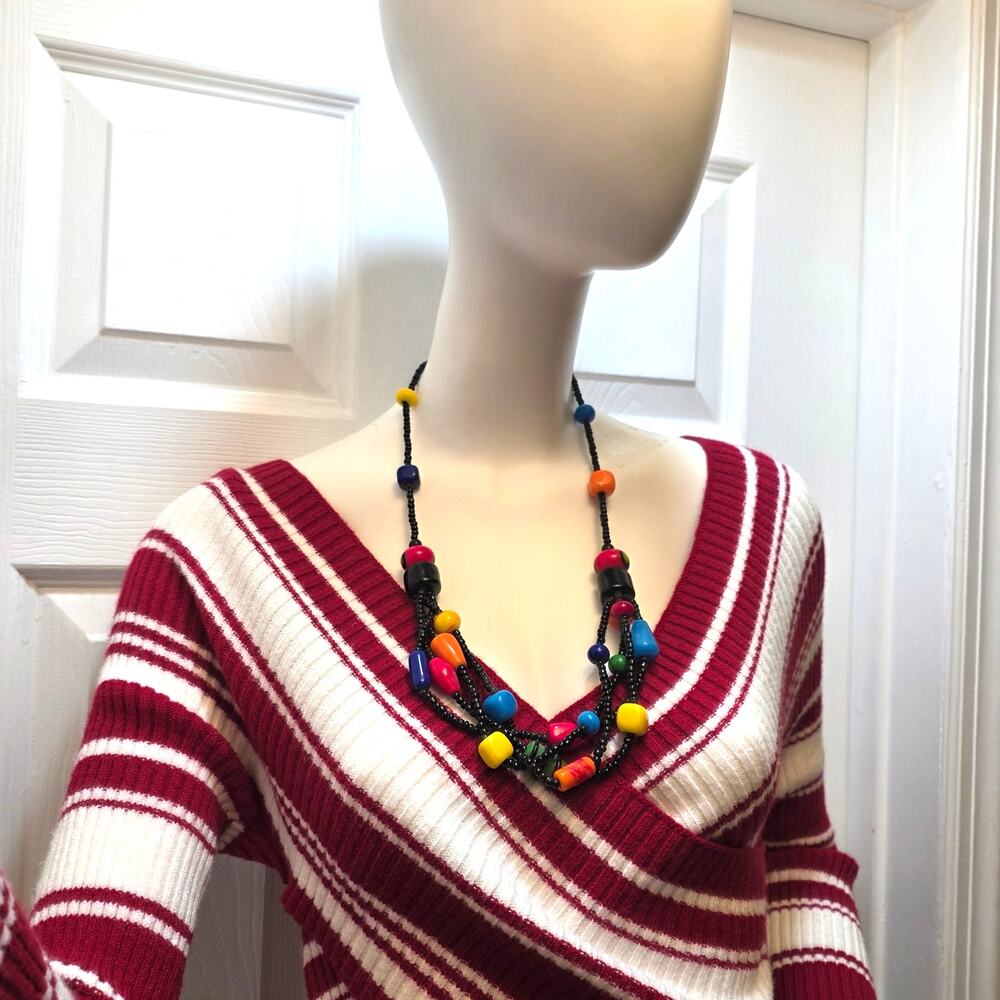 Vibrant Multi-Strand Statement Handcrafted Colorful Glass Beaded Ethnic Necklace